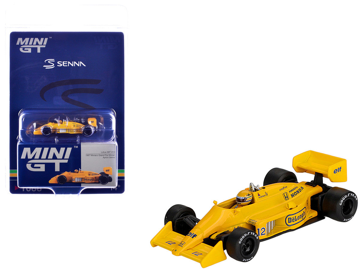Lotus 99T #12 Ayrton Senna Winner Formula One F1 "Monaco GP" (1987) with Driver Figure Limited Edition 1/64 Die Cast Model Car by Mini GT Mini GT