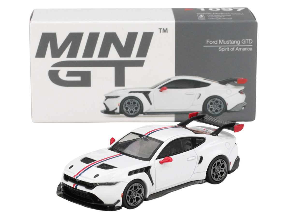 Ford Mustang GTD "Spirit of America" White with Red and Blue Stripes Limited Edition 1/64 Diecast Model Car by Mini GT Mini GT