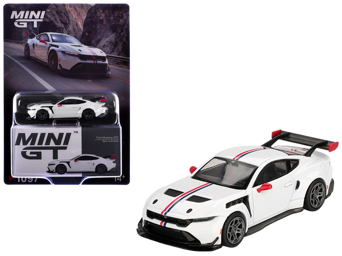 Ford Mustang GTD "Spirit of America" White with Red and Blue Stripes Limited Edition 1/64 Diecast Model Car by Mini GT Mini GT