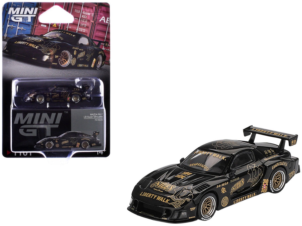 Mazda RX-7 LB-Super Silhouette "FD-NILES" Black with Gold Graphics Limited Edition 1/64 Diecast Model Car by Mini GT Mini GT