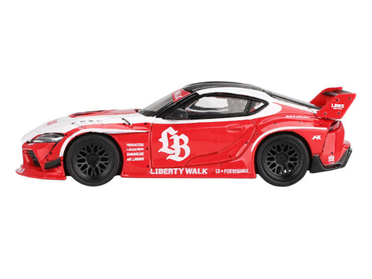 Toyota GR Supra "LB-Works" Red with White Stripes and Black Top Limited Edition 1/64 Diecast Model Car by Mini GT Mini GT