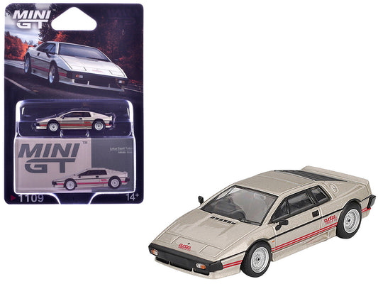 Lotus Esprit Turbo Silver Metallic with Red Stripes Limited Edition 1/64 Diecast Model Car by Mini GT Mini GT