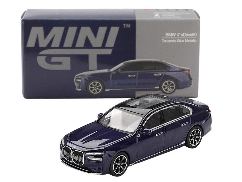 BMW i7 xDrive60 Tanzanite Blue Metallic with Sun Roof Limited Edition 1/64 Diecast Model Car by Mini GT Mini GT