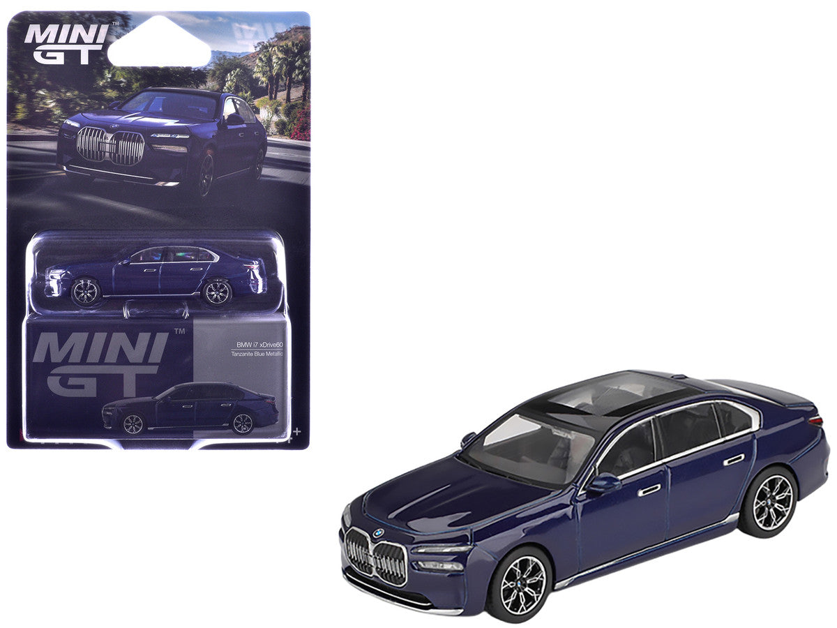 BMW i7 xDrive60 Tanzanite Blue Metallic with Sun Roof Limited Edition 1/64 Diecast Model Car by Mini GT Mini GT