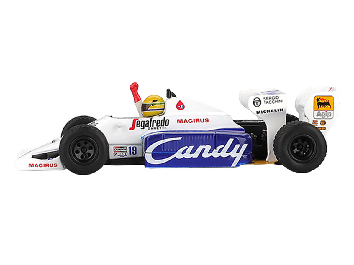 Toleman TG184 #19 Ayrton Senna 2nd Place Formula One F1 "Monaco GP" (1984) with Driver Figure Limited Edition 1/64 Diecast Model Car by Mini GT Mini GT