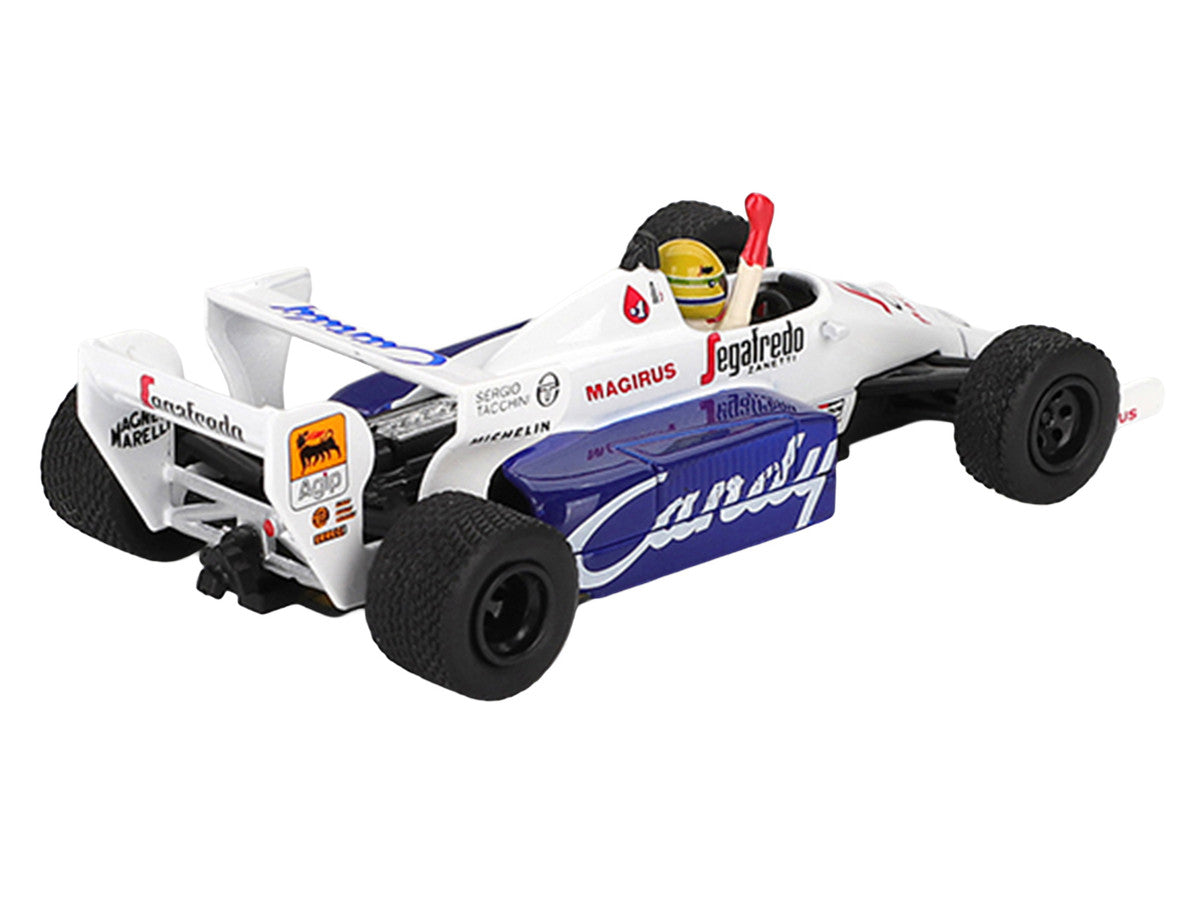 Toleman TG184 #19 Ayrton Senna 2nd Place Formula One F1 "Monaco GP" (1984) with Driver Figure Limited Edition 1/64 Diecast Model Car by Mini GT Mini GT