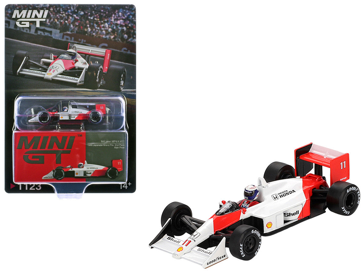 McLaren MP4/4 #11 Alain Prost 2nd Place Formula One F1 "Japanese GP" (1988) with Driver Figure Limited Edition 1/64 Diecast Model Car by Mini GT Mini GT