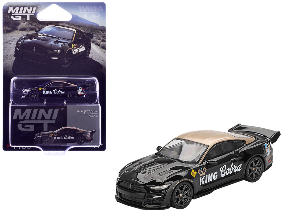 Shelby GT500 Dragon Snake Concept "King Cobra" Black with Gold Metallic Top Limited Edition 1/64 Diecast Model Car by Mini GT-3