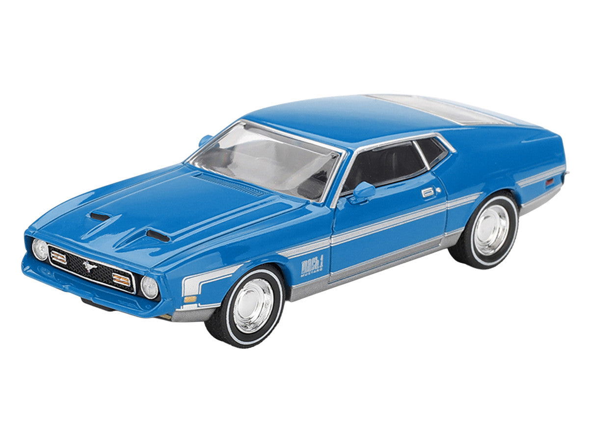 Ford Mustang Mach 1 Grabber Blue with Silver Stripes Limited Edition 1/64 Diecast Model Car by Mini GT-0