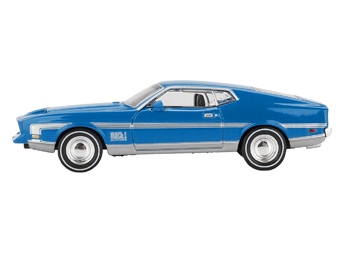 Ford Mustang Mach 1 Grabber Blue with Silver Stripes Limited Edition 1/64 Diecast Model Car by Mini GT-1