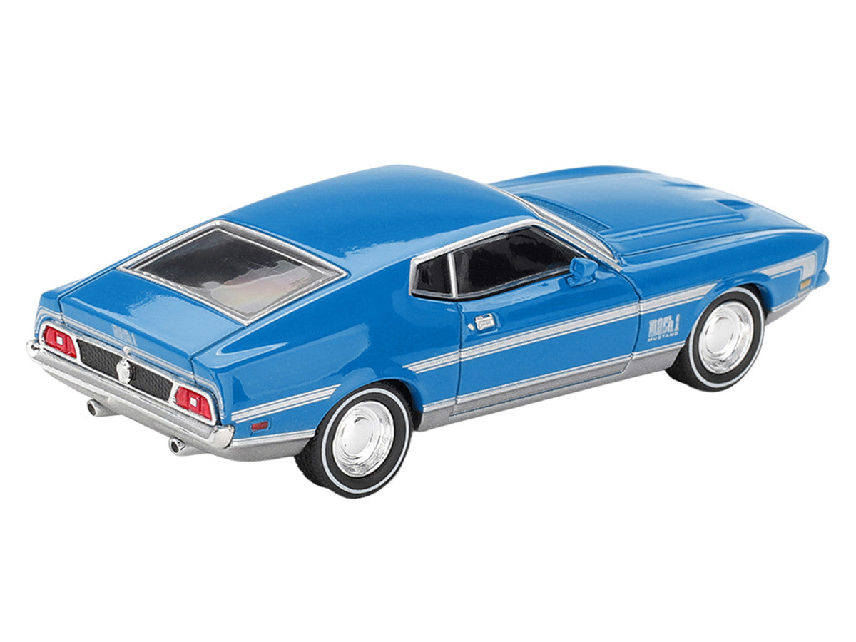 Ford Mustang Mach 1 Grabber Blue with Silver Stripes Limited Edition 1/64 Diecast Model Car by Mini GT-2