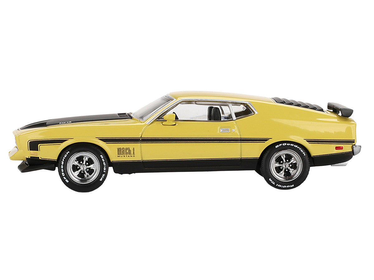 Ford Mustang Mach 1 Grabber Yellow with Black Hood and Stripes Limited Edition 1/64 Diecast Model Car by Mini GT Mini GT