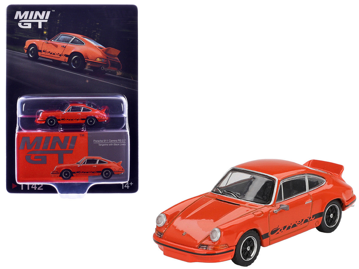 Porsche 911 Carrera RS 2.7 Tangerine with Black Stripes Limited Edition 1/64 Diecast Model Car by Mini GT Mini GT