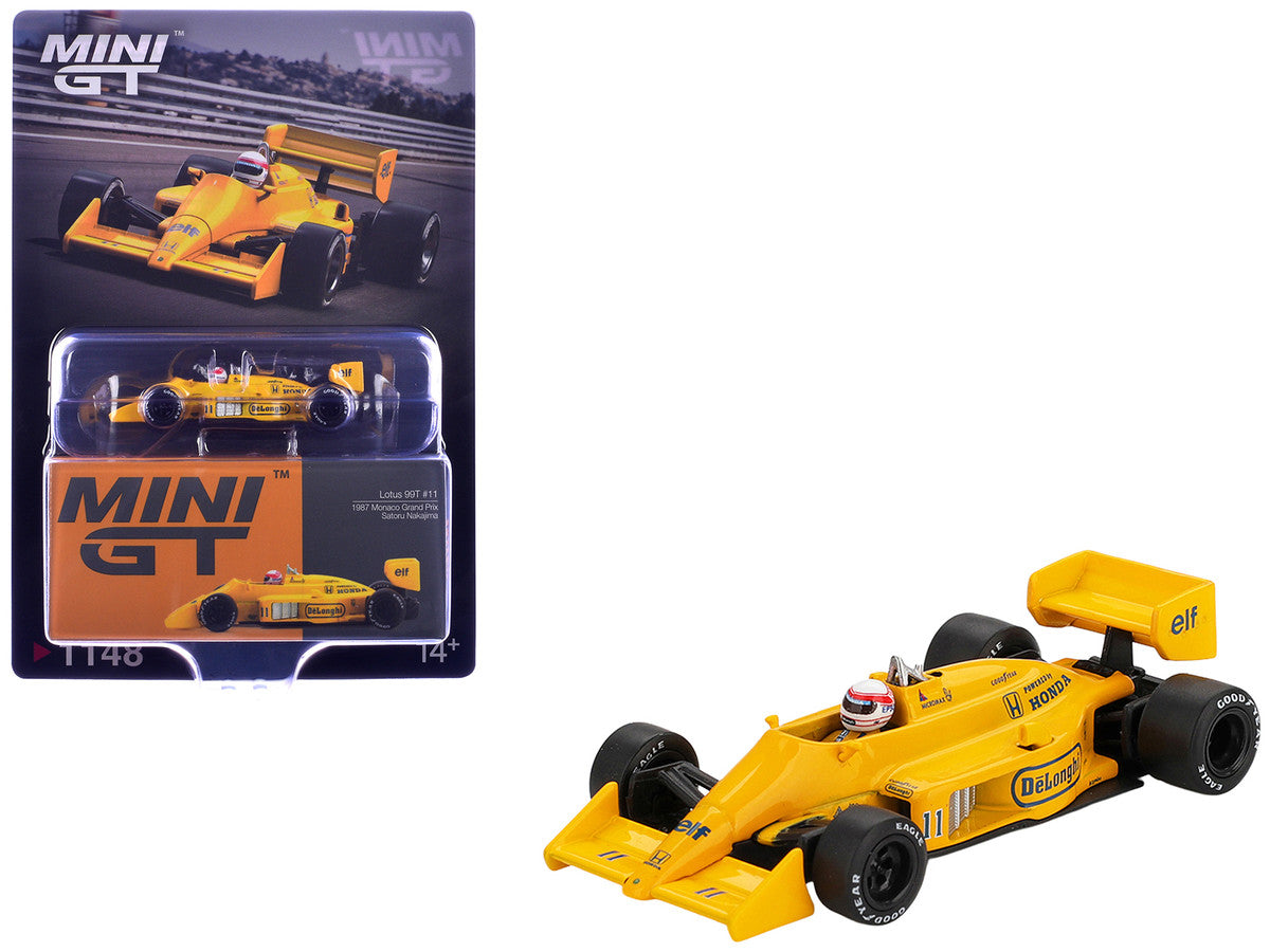 Lotus 99T #11 Satoru Nakajima Formula One F1 "Monaco GP" (1987) with Driver Figure Limited Edition 1/64 Diecast Model Car by Mini GT Mini GT