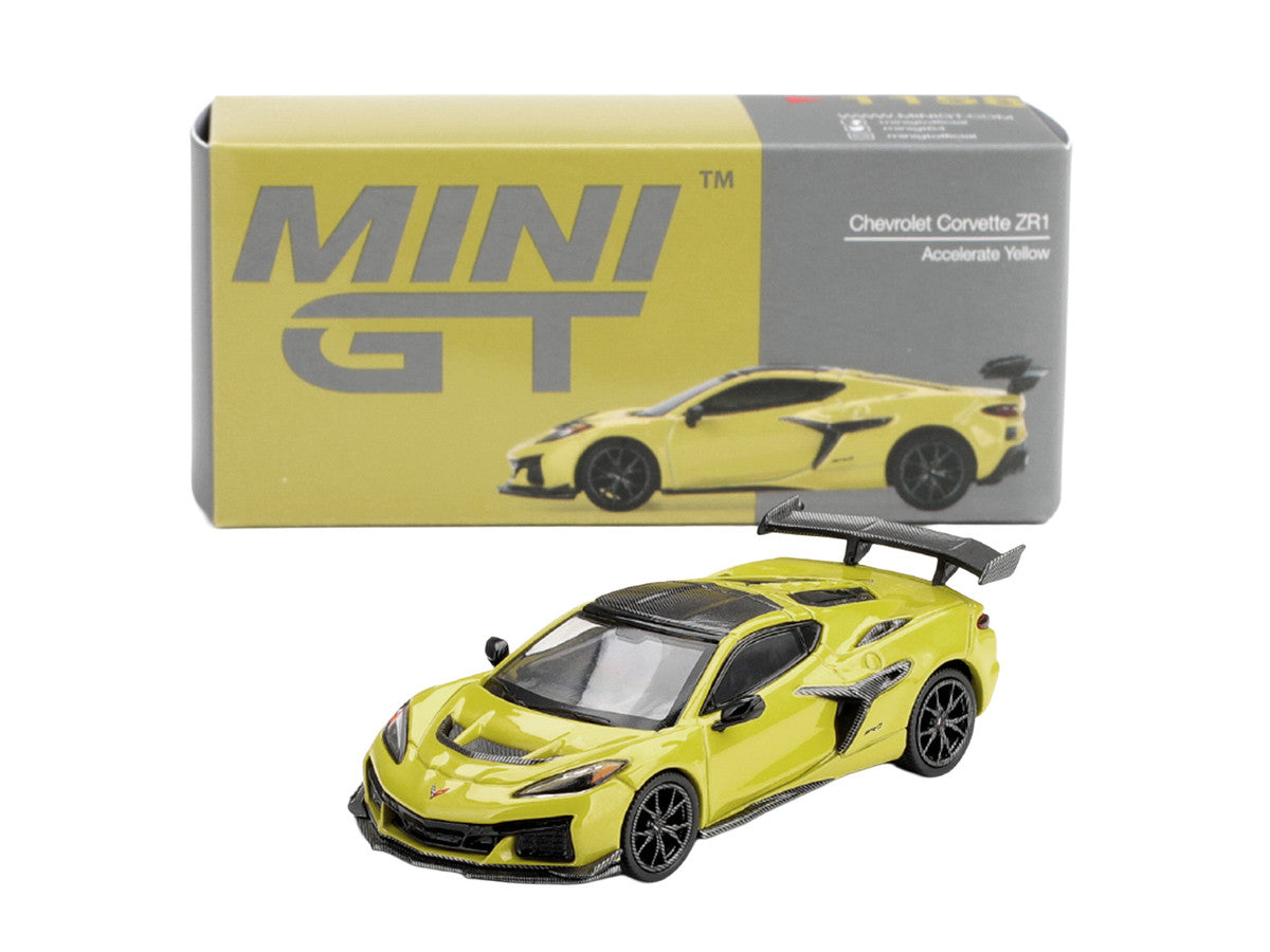 Chevrolet Corvette ZR1 Accelerate Yellow with Carbon Top Limited Edition 1/64 Diecast Model Car by Mini GT Mini GT