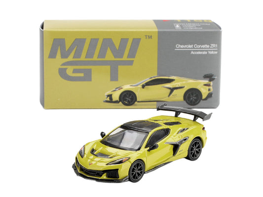 Chevrolet Corvette ZR1 Accelerate Yellow with Carbon Top Limited Edition 1/64 Diecast Model Car by Mini GT Mini GT
