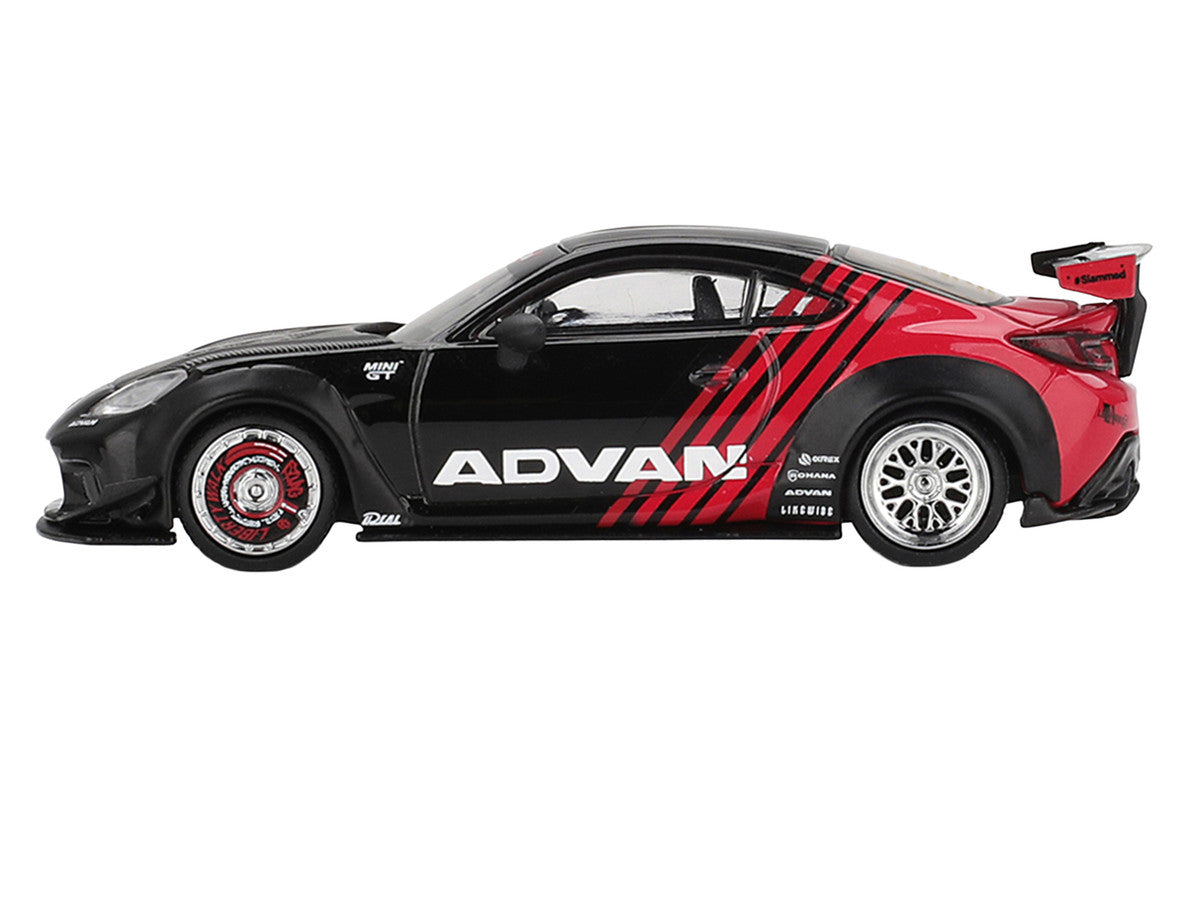 Toyota GR86 "LB-Nation - Liberty Walk" RHD (Right Hand Drive) "ADVAN" Black and Red with Carbon Hood Limited Edition 1/64 Die Cast Model Car by Mini GT Mini GT
