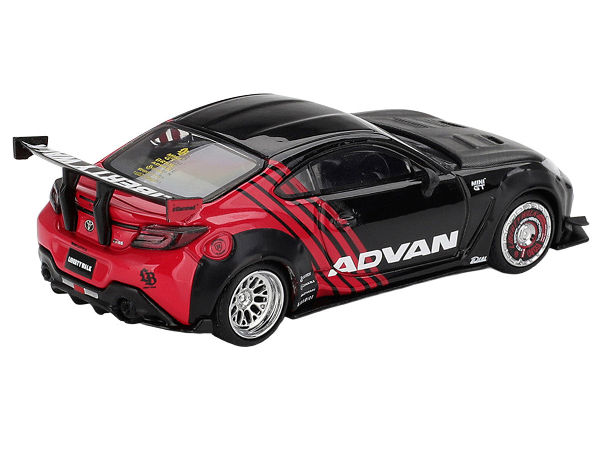 Toyota GR86 "LB-Nation - Liberty Walk" RHD (Right Hand Drive) "ADVAN" Black and Red with Carbon Hood Limited Edition 1/64 Die Cast Model Car by Mini GT Mini GT