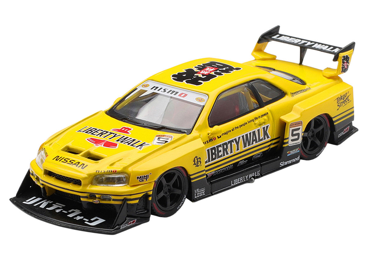 Nissan LB-ER34 Super Silhouette Skyline RHD (Right Hand Drive) #5 Sport Yellow with Graphics Limited Edition 1/64 Diecast Model Car by Mini GT Mini GT