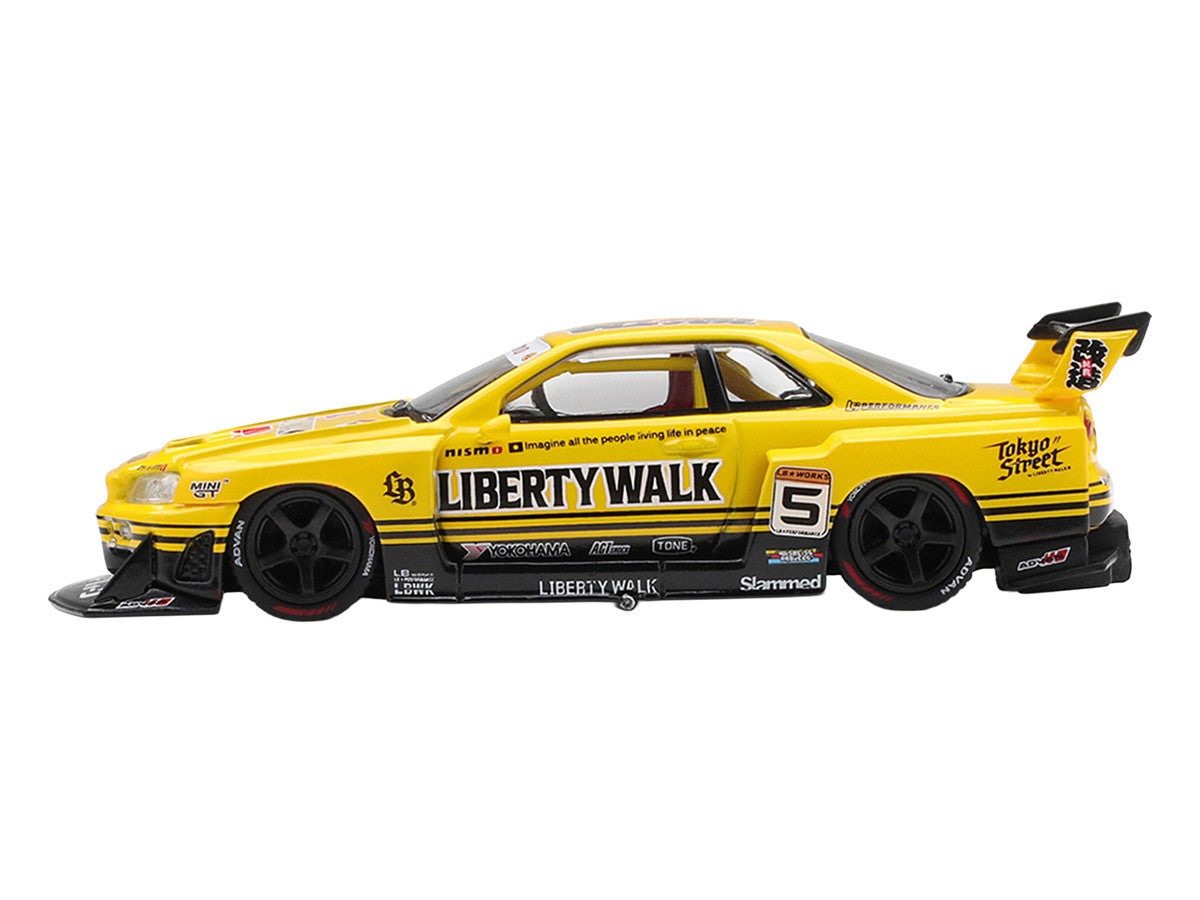 Nissan LB-ER34 Super Silhouette Skyline RHD (Right Hand Drive) #5 Sport Yellow with Graphics Limited Edition 1/64 Diecast Model Car by Mini GT Mini GT