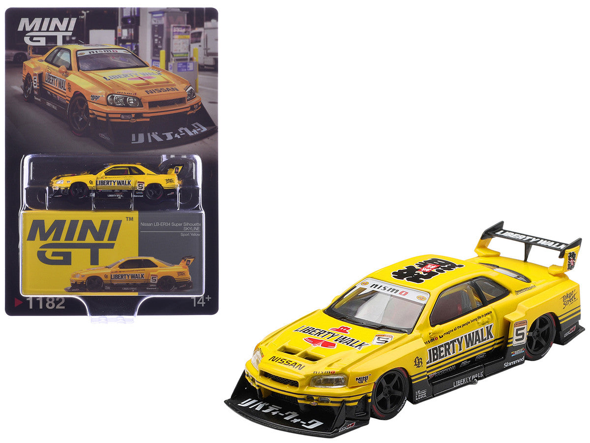 Nissan LB-ER34 Super Silhouette Skyline RHD (Right Hand Drive) #5 Sport Yellow with Graphics Limited Edition 1/64 Diecast Model Car by Mini GT Mini GT