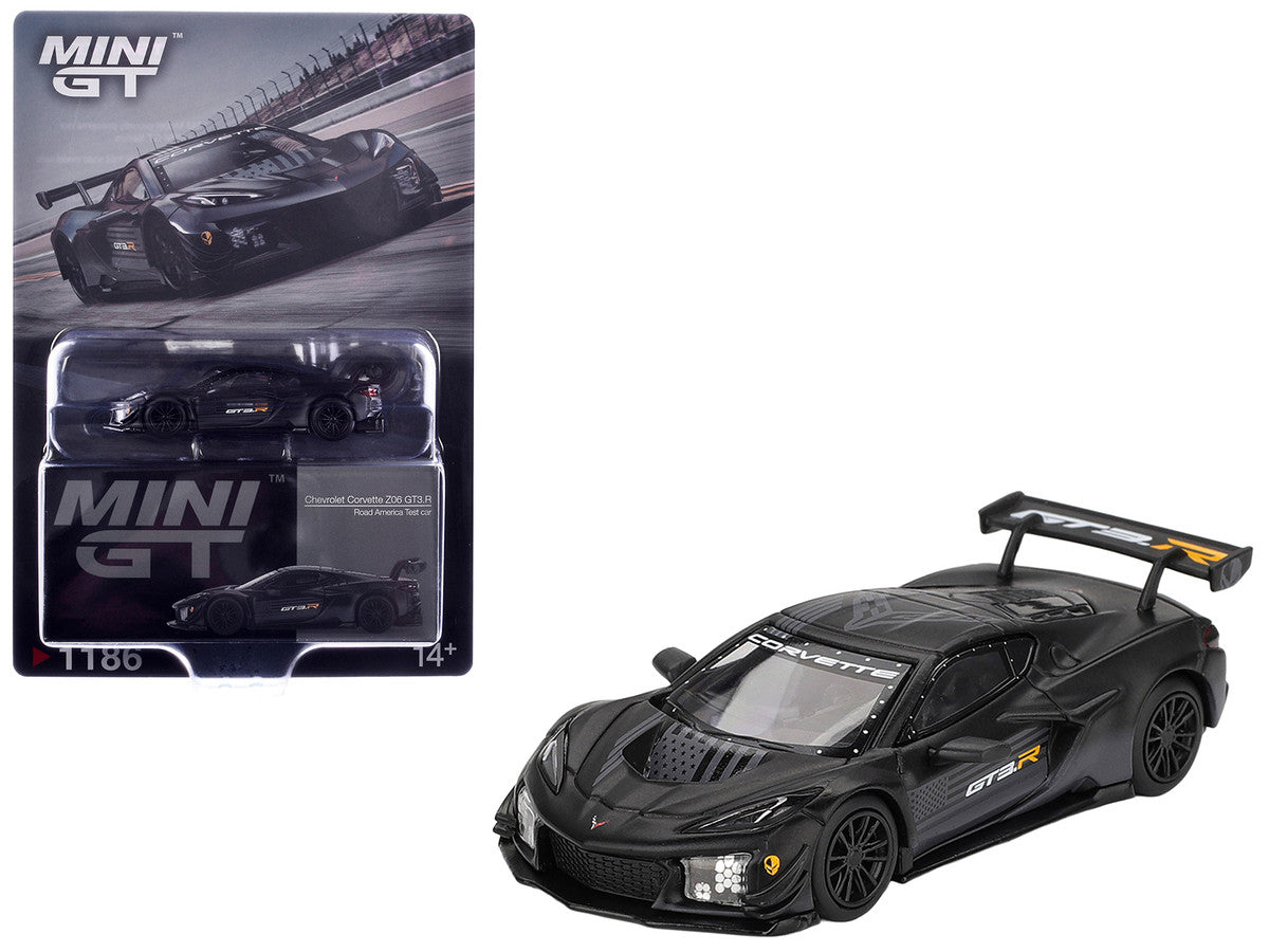 Chevrolet Corvette Z06 GT3.R "Road America Test Car" Black with Graphics Limited Edition 1/64 Diecast Model Car by Mini GT-2