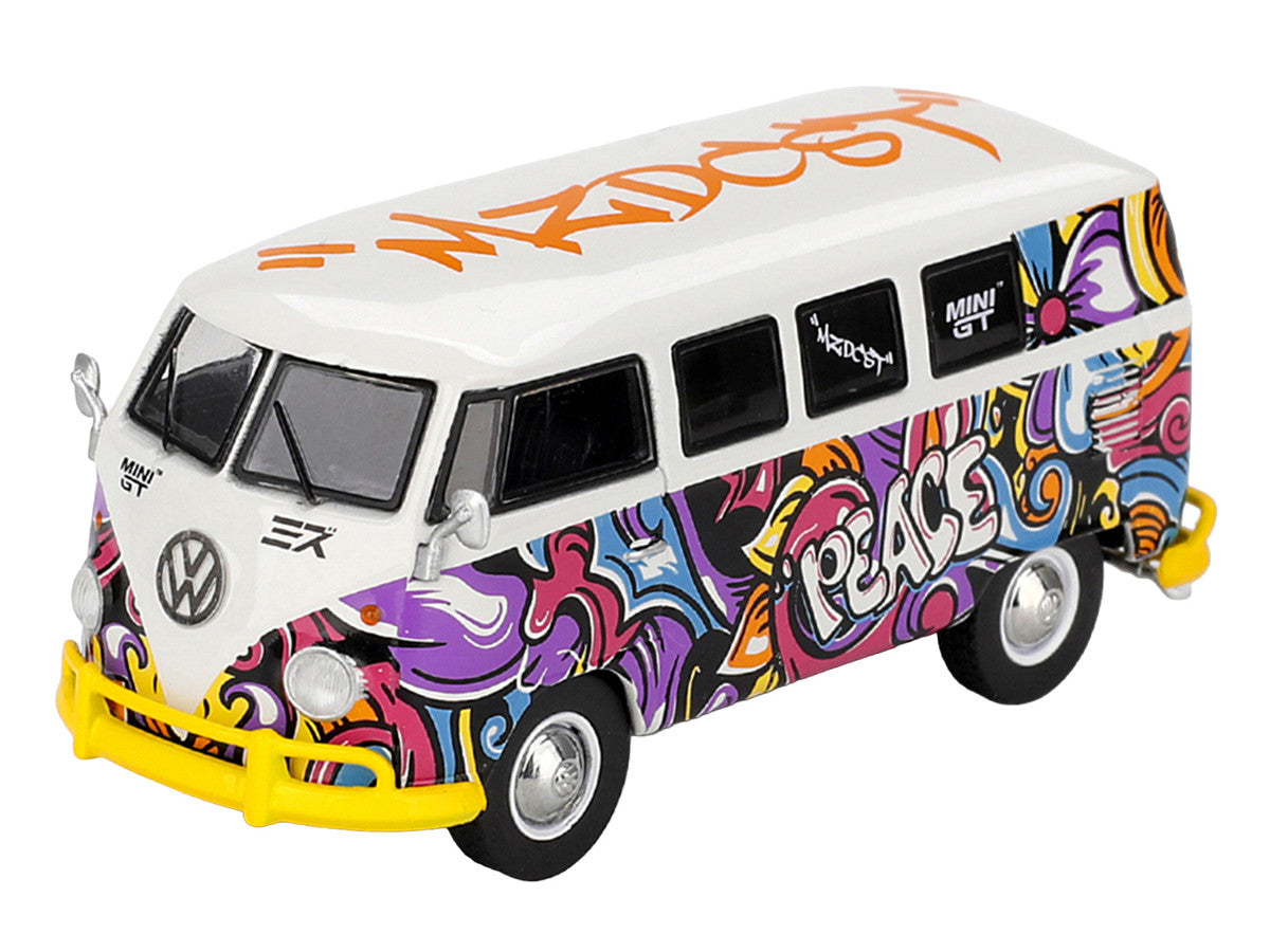 Volkswagen T1 Microbus "Mizu Design" White with Graffiti Graphics Limited Edition 1/64 Diecast Model Car by Mini GT Mini GT