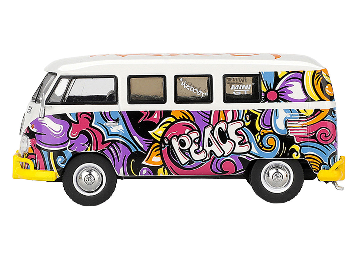 Volkswagen T1 Microbus "Mizu Design" White with Graffiti Graphics Limited Edition 1/64 Diecast Model Car by Mini GT Mini GT