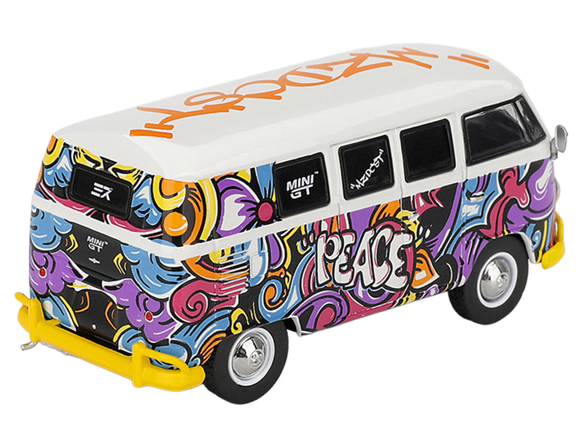 Volkswagen T1 Microbus "Mizu Design" White with Graffiti Graphics Limited Edition 1/64 Diecast Model Car by Mini GT Mini GT