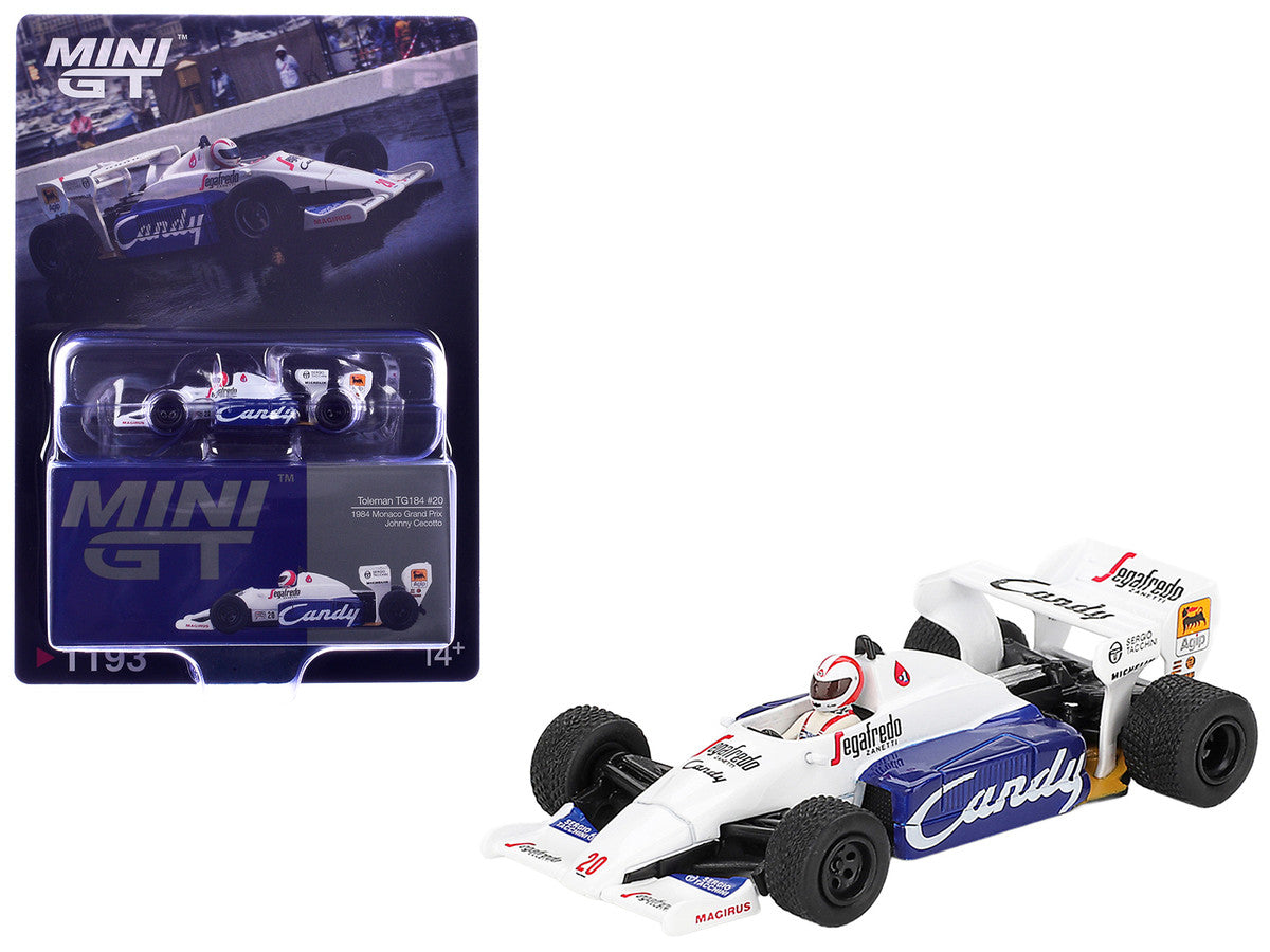 Toleman TG184 #20 Johnny Cecotto Formula One F1 "Monaco GP" (1984) with Driver Figure Limited Edition 1/64 Diecast Model Car by Mini GT Mini GT