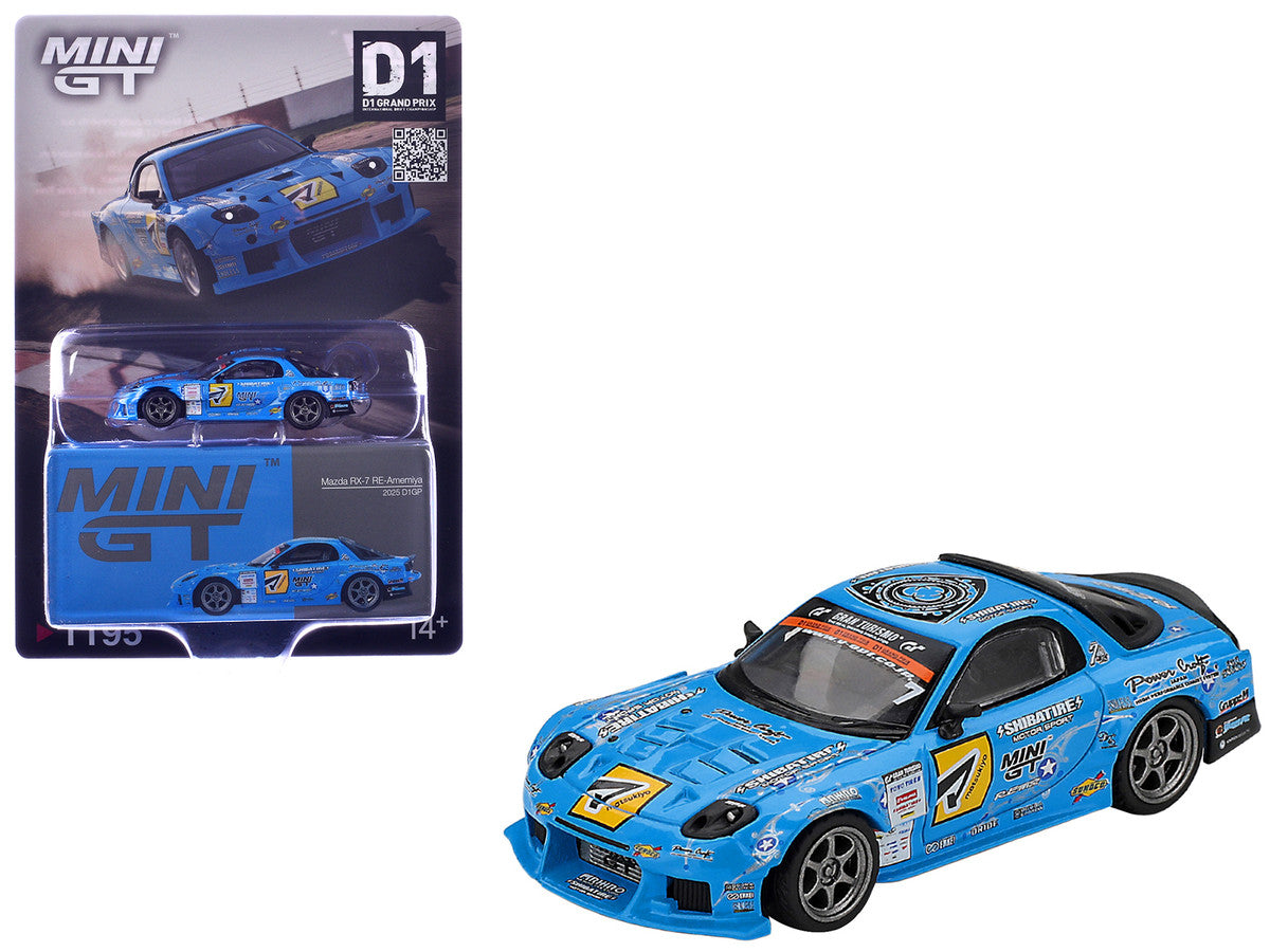 Mazda RX-7 RE-Amemiya RHD (Right Hand Drive) Blue with Graphics "D1GP" (2025) Limited Edition 1/64 Diecast Model Car by Mini GT Mini GT