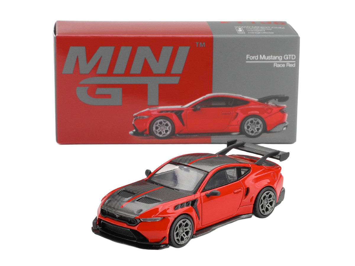 Ford Mustang GTD Race Red with Carbon Hood and Top Limited Edition 1/64 Die Cast Model Car by Mini GT Mini GT
