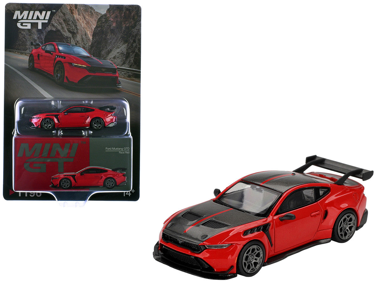 Ford Mustang GTD Race Red with Carbon Hood and Top Limited Edition 1/64 Die Cast Model Car by Mini GT Mini GT