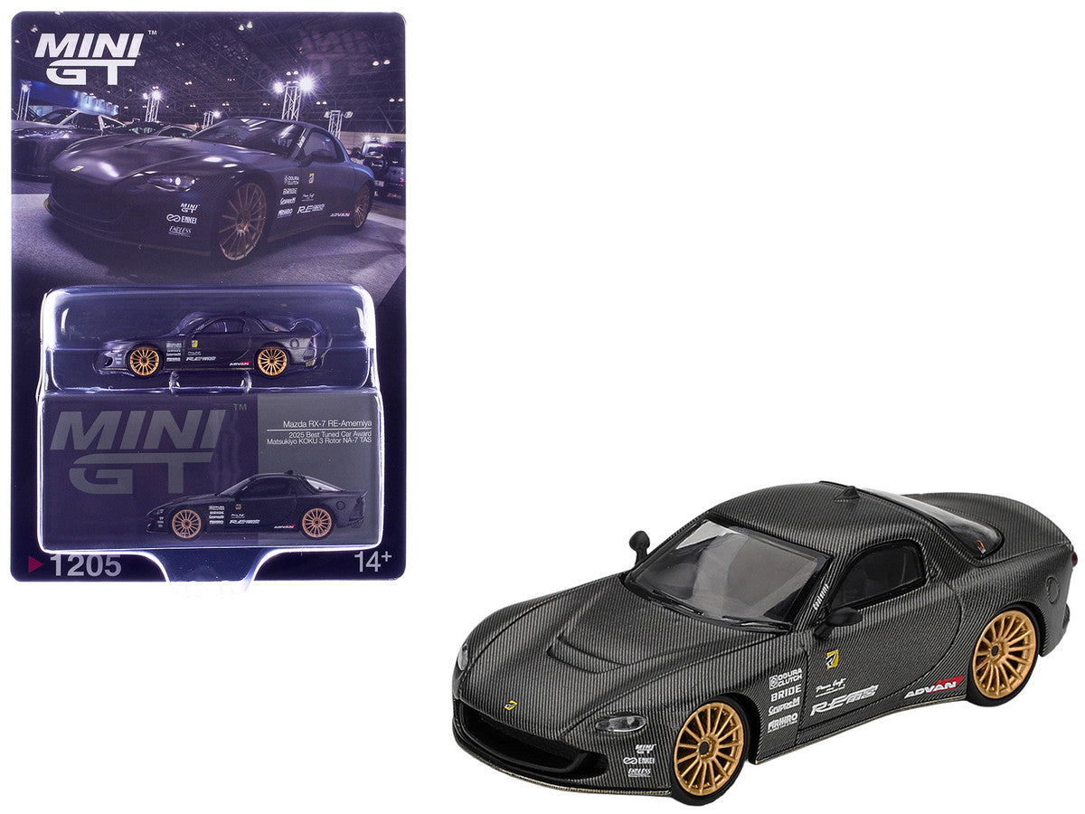 Mazda RX-7 RE-Amemiya "Matsukiyo KOKU 3 Rotor NA-7" Carbon Fiber "Tokyo Auto Salon 2025 Best Tuned Car Award" Limited Edition 1/64 Diecast Model Car by Mini GT Mini GT