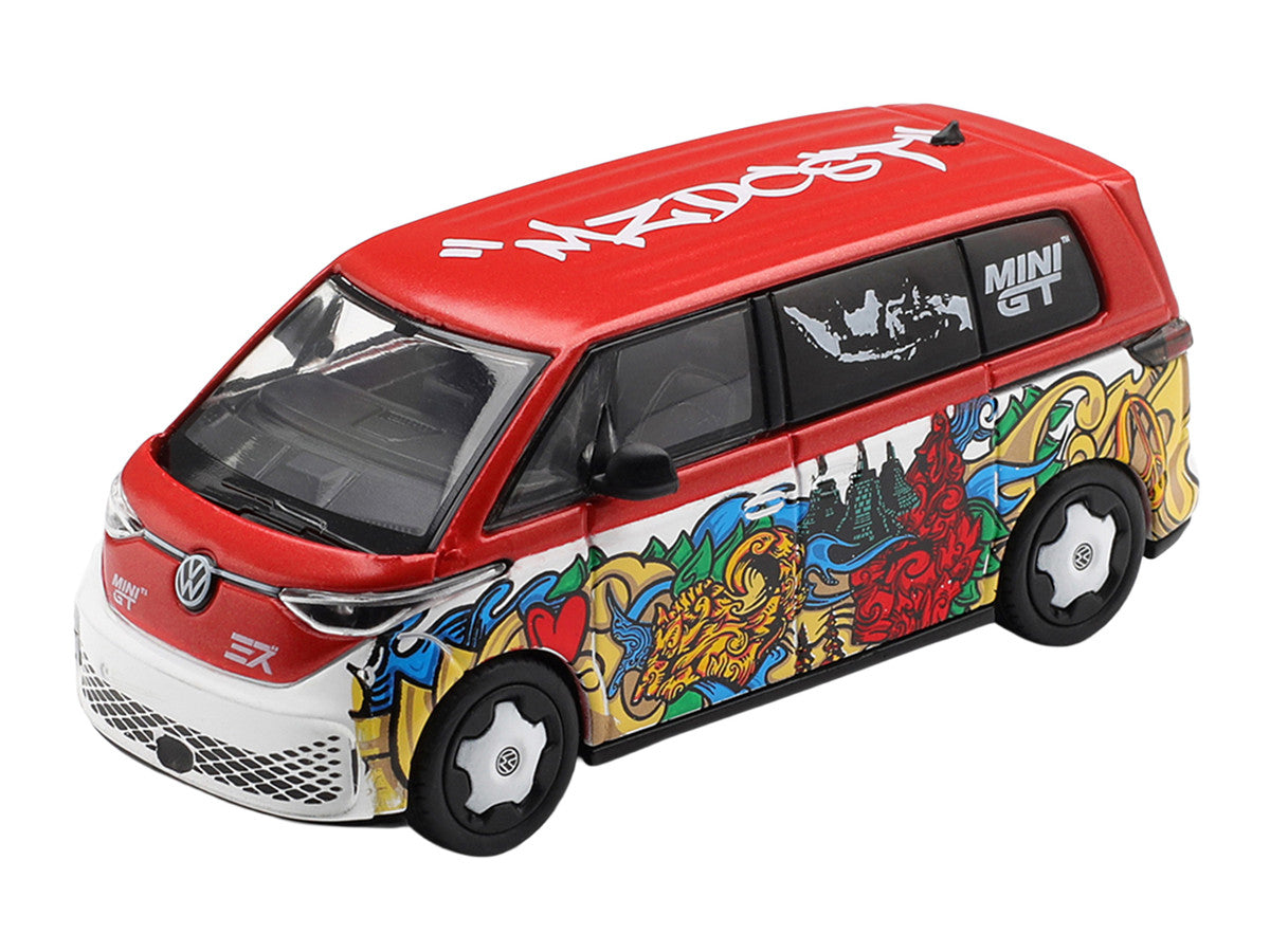 Volkswagen ID. Buzz Van "Mizu Design" Red and White with Graphics Limited Edition 1/64 Diecast Model Car by Mini GT Mini GT