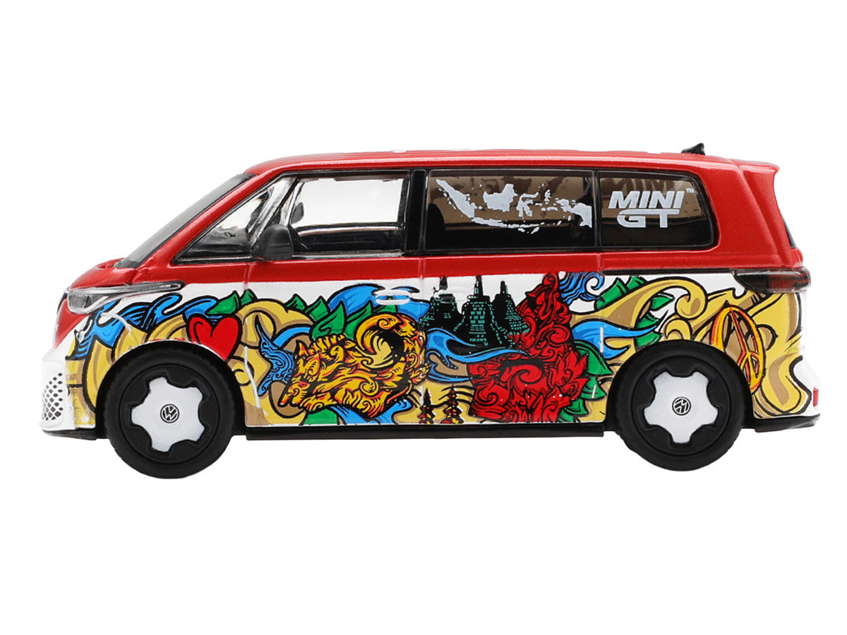 Volkswagen ID. Buzz Van "Mizu Design" Red and White with Graphics Limited Edition 1/64 Diecast Model Car by Mini GT Mini GT