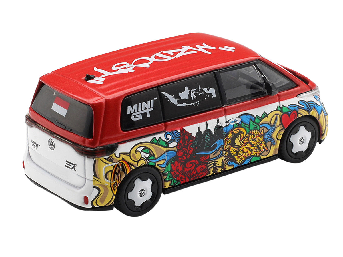 Volkswagen ID. Buzz Van "Mizu Design" Red and White with Graphics Limited Edition 1/64 Diecast Model Car by Mini GT Mini GT