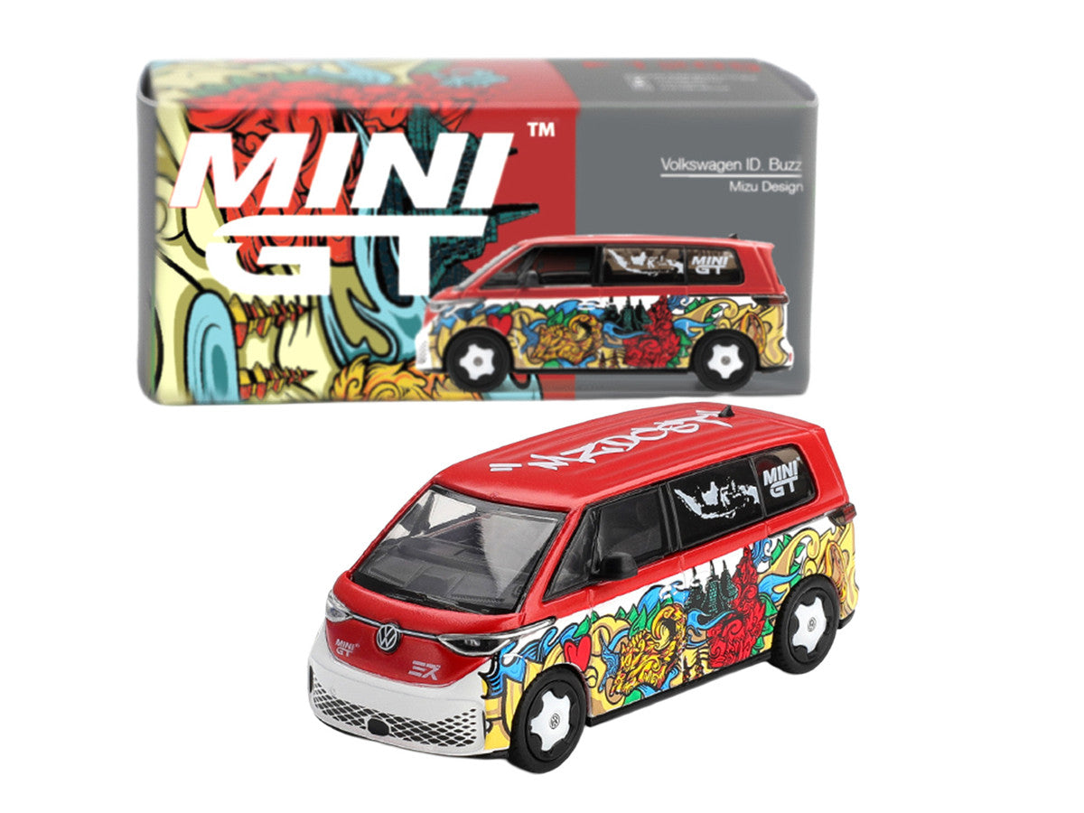 Volkswagen ID. Buzz Van "Mizu Design" Red and White with Graphics Limited Edition 1/64 Diecast Model Car by Mini GT Mini GT