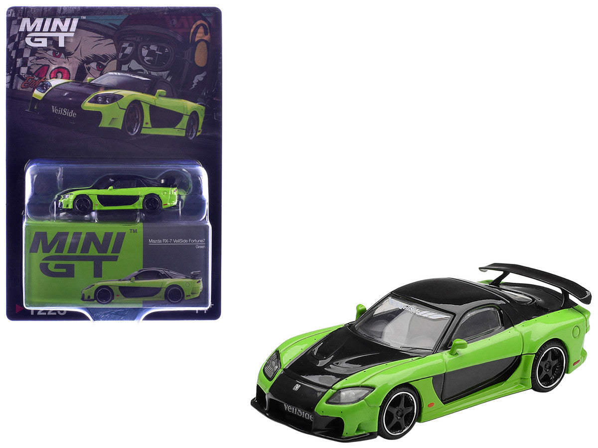 Mazda RX-7 VeilSide Fortune7 Green and Black Limited Edition 1/64 Diecast Model Car by Mini GT Mini GT