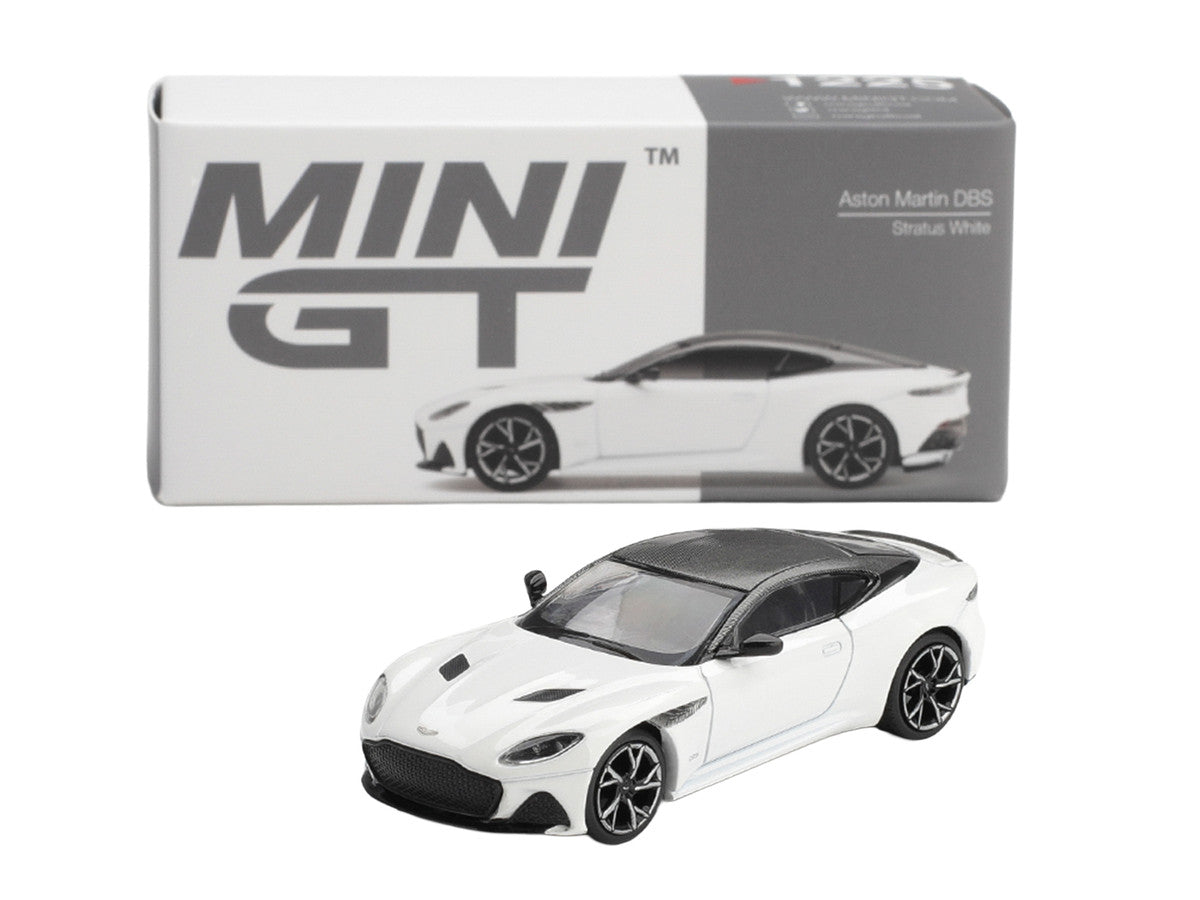 Aston Martin DBS RHD (Right Hand Drive) Stratus White with Carbon Top Limited Edition 1/64 Diecast Model Car by Mini GT Mini GT