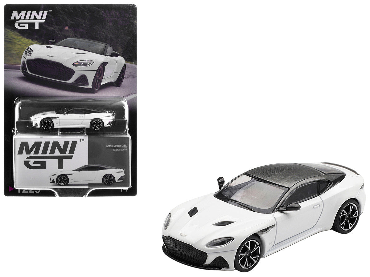 Aston Martin DBS RHD (Right Hand Drive) Stratus White with Carbon Top Limited Edition 1/64 Diecast Model Car by Mini GT Mini GT