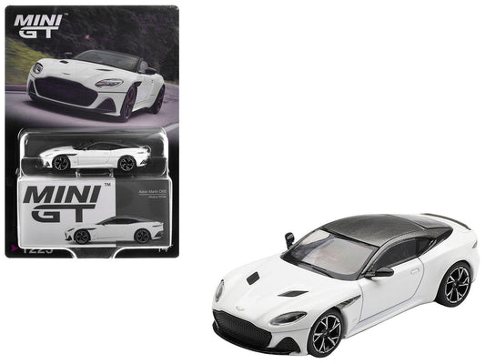 Aston Martin DBS RHD (Right Hand Drive) Stratus White with Carbon Top Limited Edition 1/64 Diecast Model Car by Mini GT Mini GT