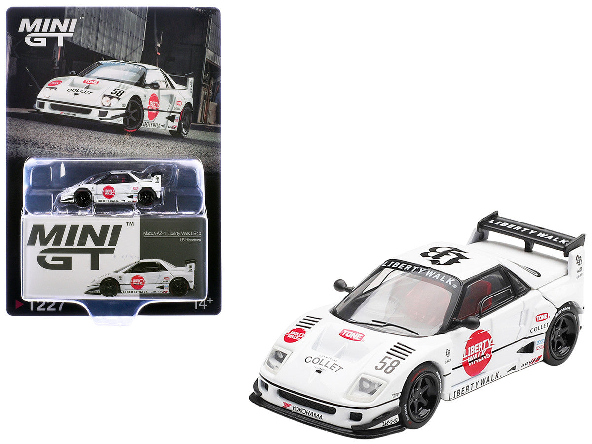 Mazda AZ-1 Liberty Walk LB40 RHD (Right Hand Drive) #58 "LB-Hinomaru" White with Graphics and Red Interior Limited Edition 1/64 Diecast Model Car by Mini GT Mini GT