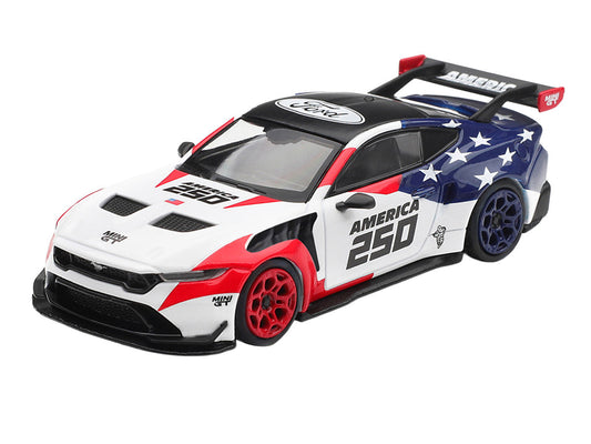 Ford Mustang GTD "America 250 - USA Exclusive" White with American Flag Graphics Limited Edition 1/64 Die Cast Model Car by Mini GT Mini GT