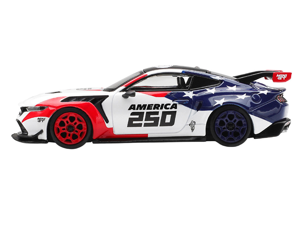 Ford Mustang GTD "America 250 - USA Exclusive" White with American Flag Graphics Limited Edition 1/64 Die Cast Model Car by Mini GT Mini GT