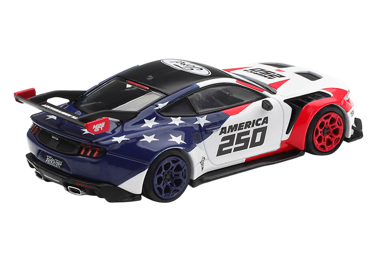 Ford Mustang GTD "America 250 - USA Exclusive" White with American Flag Graphics Limited Edition 1/64 Die Cast Model Car by Mini GT Mini GT