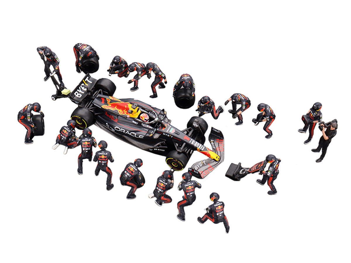 Red Bull RB19 #1 Max Verstappen Winner Formula One F1 "Japanese GP" (2023) with Red Bull Pit Crew Set of 21 pieces Limited Edition to 5000 pieces Worldwide 1/64 Diecast Model Car by Mini GT Mini GT