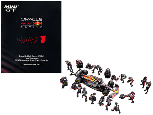 Red Bull RB19 #1 Max Verstappen Winner Formula One F1 "Japanese GP" (2023) with Red Bull Pit Crew Set of 21 pieces Limited Edition to 5000 pieces Worldwide 1/64 Diecast Model Car by Mini GT Mini GT