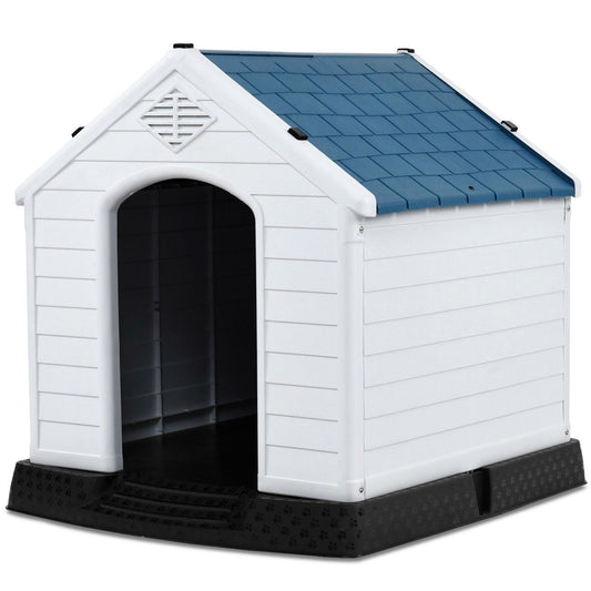 Medium size Outdoor Heavy Duty Blue and White Plastic Dog House FastFurnishings