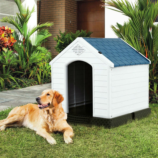 Medium size Outdoor Heavy Duty Blue and White Plastic Dog House FastFurnishings